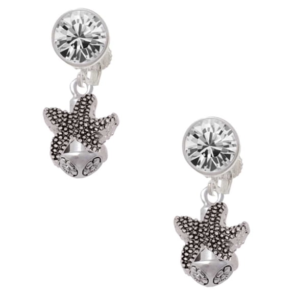 Silvertone Starfish Spinner Clear Crystal Clip On Earrings