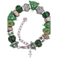 thumbnail image 1 of Silvertone Super Mini Simple Cross Green Christmas Bead Bracelet, 1 of 4
