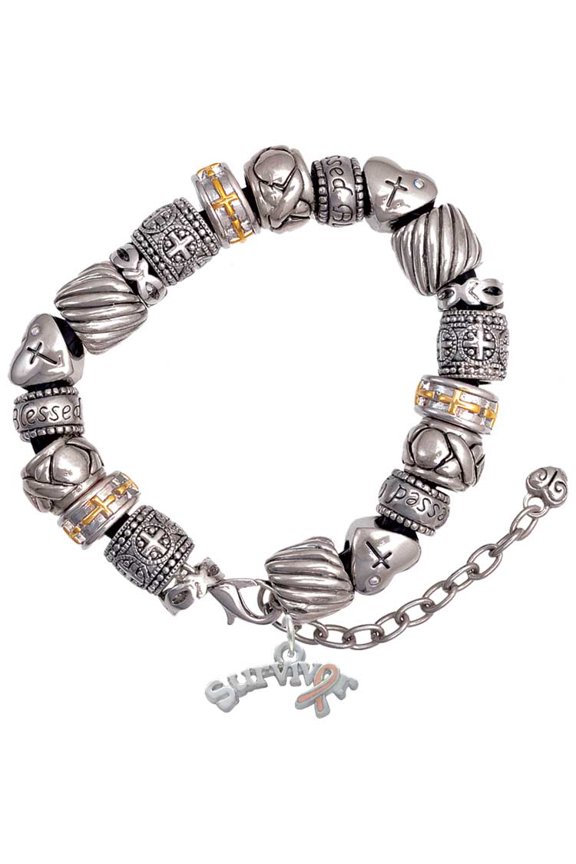 Silvertone Survivor with Pink Ribbon Silver Tone Christian Bead Bracelet