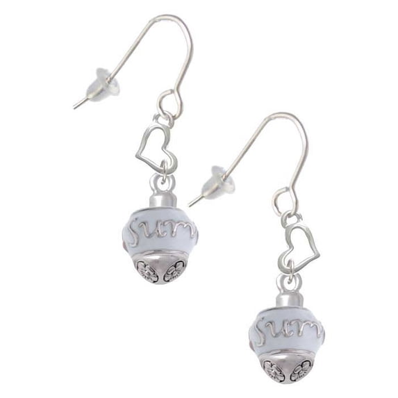 Silvertone Survivor with Pink Ribbon on White Spinners Heart French Earrings