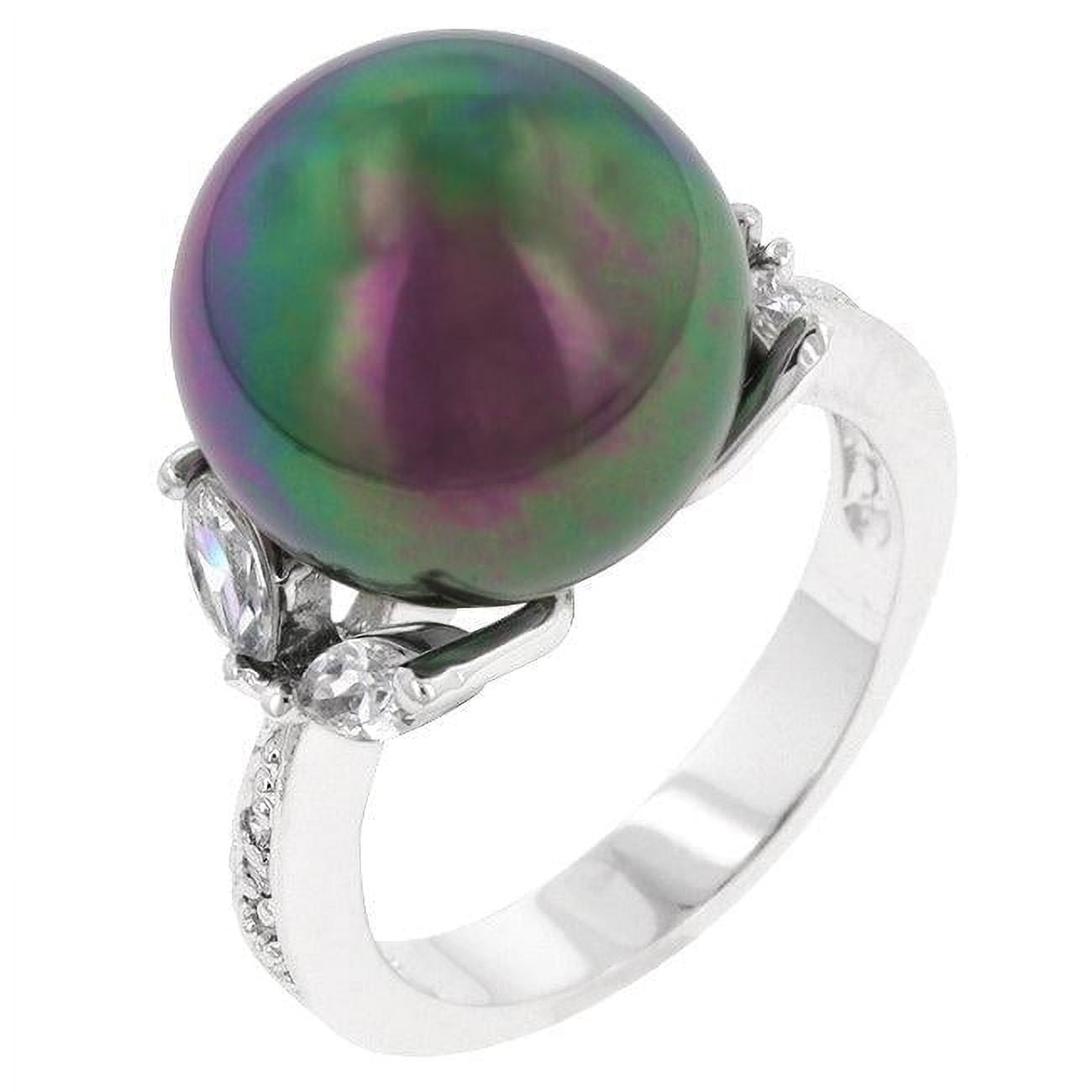 THE GEM COLLECTION Silvertone Tahitian Pearl and Cubic Zirconia Fashion Ring