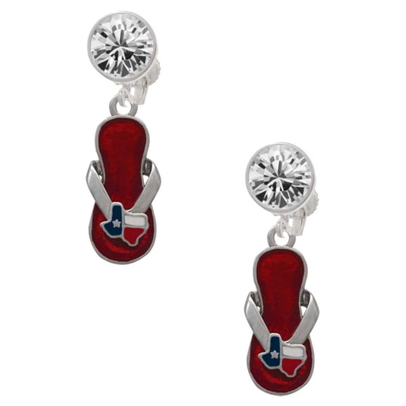 Silvertone Texas Flip Flop Clear Crystal Clip On Earrings