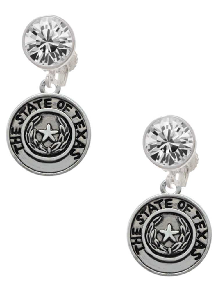 Silvertone Texas State Seal Clear Crystal Clip On Earrings