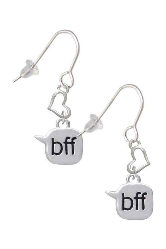 Silvertone Text Chat - bff - Best Friends Forever - Heart French Earrings