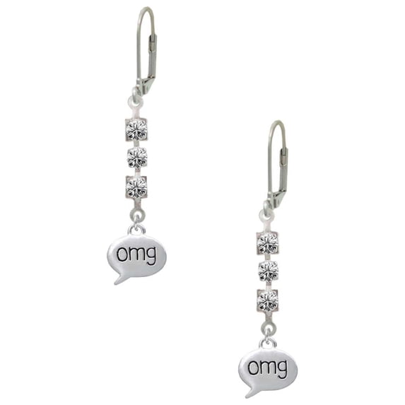 Silvertone Text Chat - omg - Oh My God - Crystal Madison Leverback Earrings