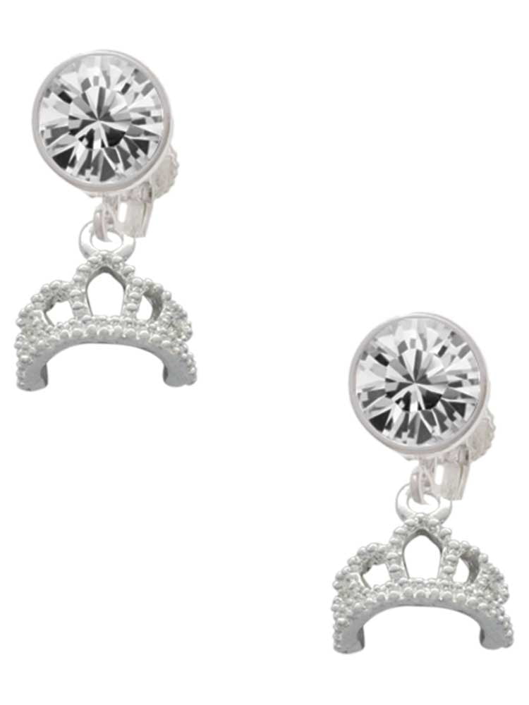 Silvertone Tiara Clear Crystal Clip On Earrings