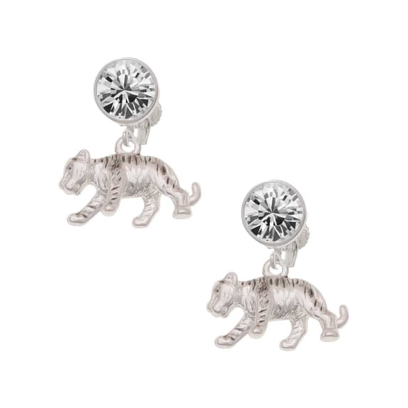Silvertone Tiger Cub Clear Crystal Clip On Earrings