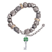 Silvertone Translucent Green Lucky Four Leaf Clover Key Silver Tone Christian Bead Bracelet