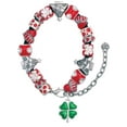 thumbnail image 1 of Silvertone Translucent Green Lucky Four Leaf Clover Red Christmas Bead Bracelet, 1 of 4