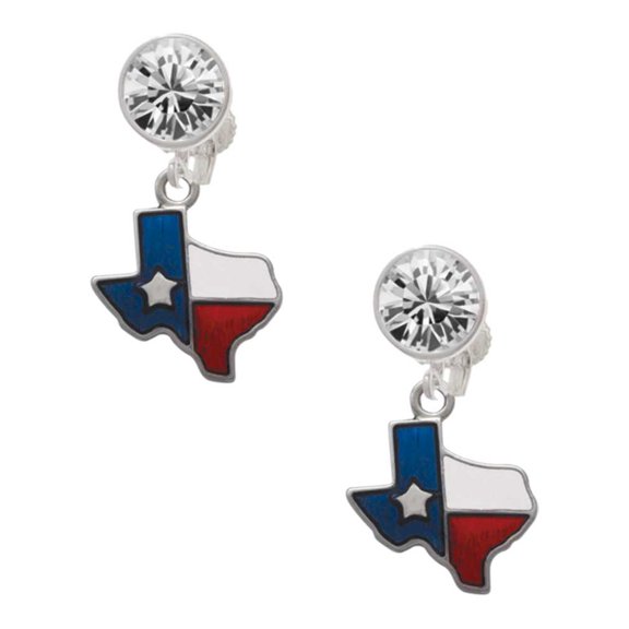 Silvertone Translucent Texas - Lone Star Clear Crystal Clip On Earrings