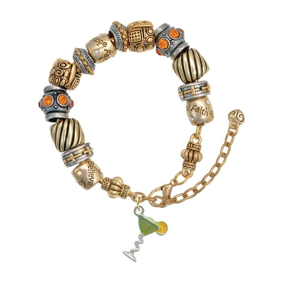 Silvertone Tropical Drink - Lime Green Two Tone Christian Bead Bracelet