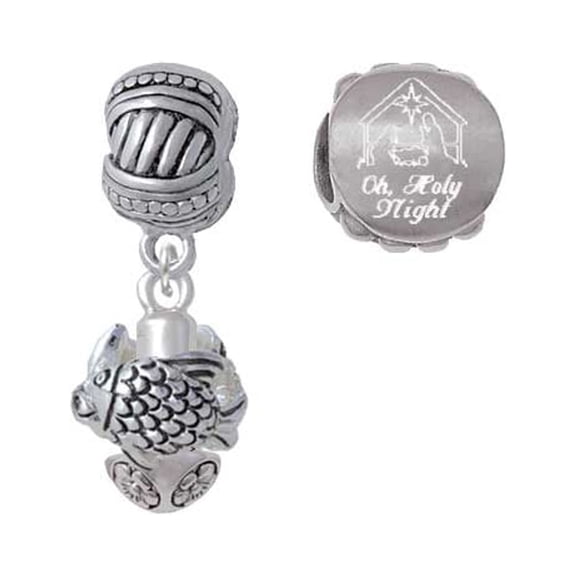 Silvertone Tropical Fishes Spinner Come Let us Adore Him Charm Beads (Set of 2)