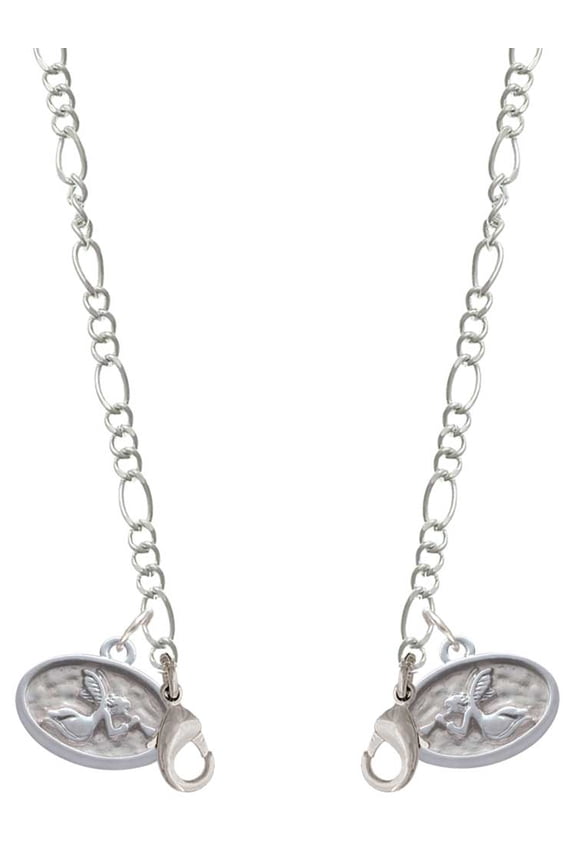 Silvertone Trumpeter Angel - Oval Seal Silvertone Face Mask Necklace