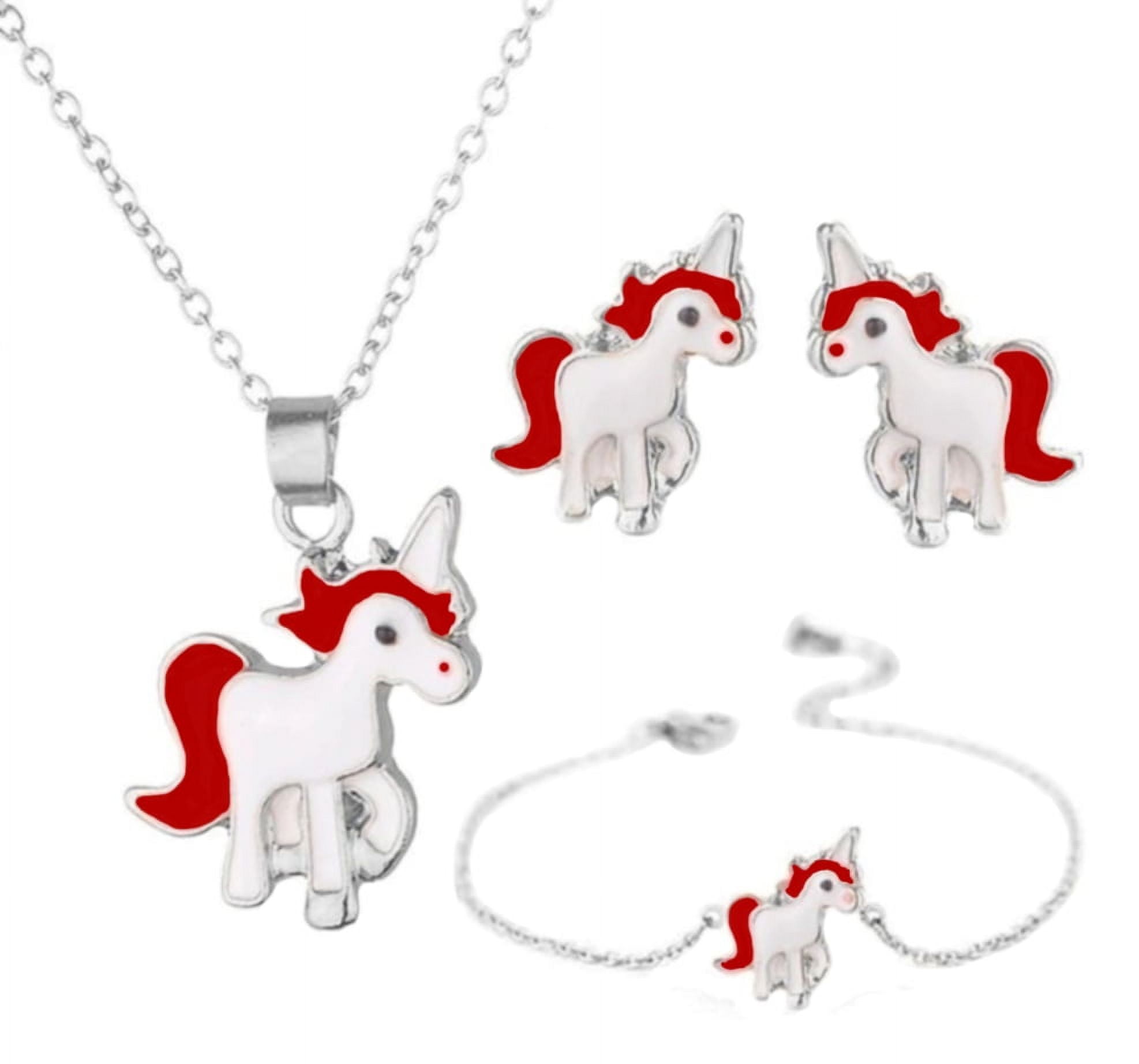Rowena J Silvertone Anti-Tarnish Unicorn Jewelry Set Necklace Earrings Bracelet Jewelry 157-dpus, Girl's, Size: Small