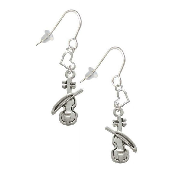 Silvertone Violin Heart French Earrings