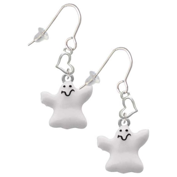 Silvertone White Ghost Heart French Earrings
