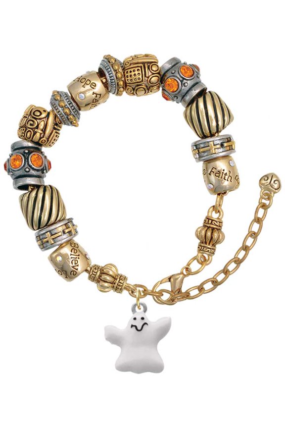 Silvertone White Ghost Two Tone Christian Bead Bracelet