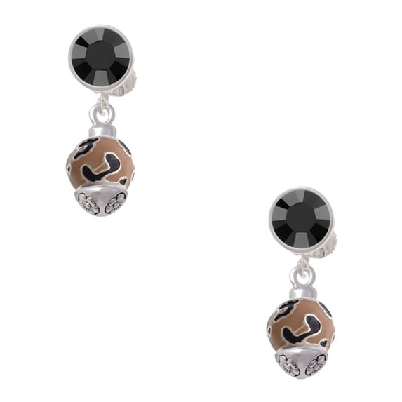 Delight Jewelry Silvertone Wide Cheetah Print Band Spinner Black Crystal Clip on Earrings