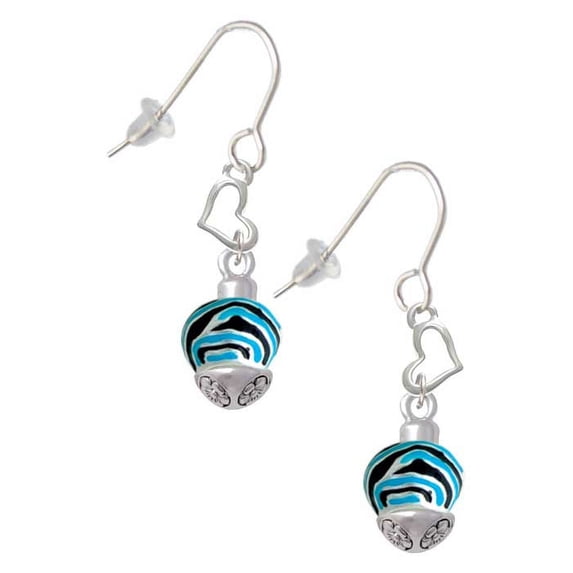 Silvertone Wide Hot Blue Zebra Print Band Spinner Heart French Earrings
