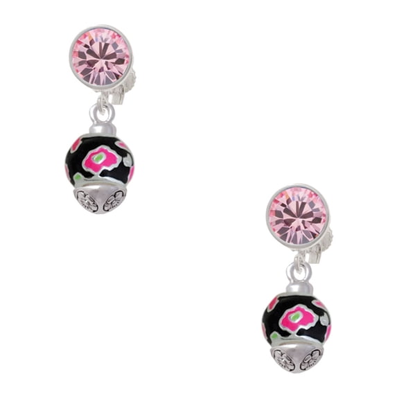 Delight Jewelry Silvertone Wide Hot Pink Cheetah Print Band Spinner Pink Crystal Clip on Earrings