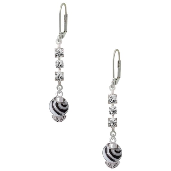 Silvertone Wide Zebra Print Spinners Crystal Madison Leverback Earrings