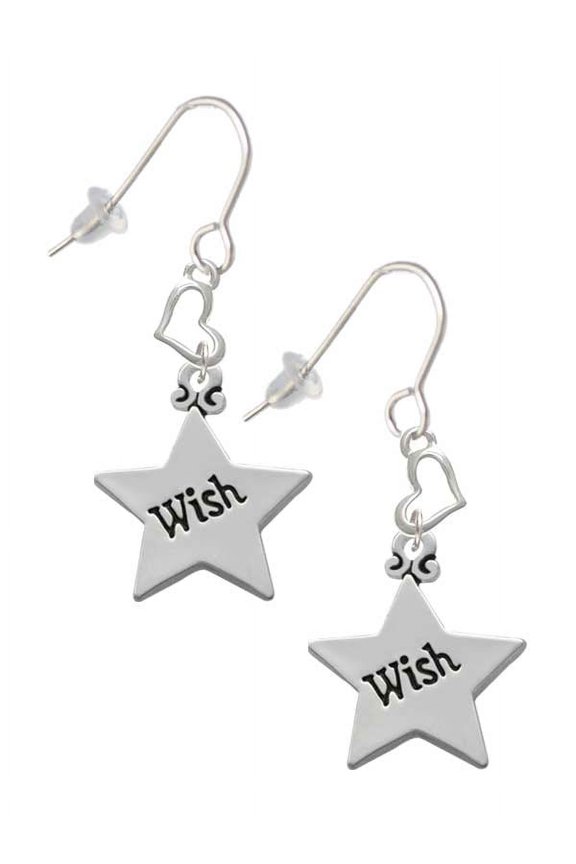 Silvertone Wish Star Heart French Earrings
