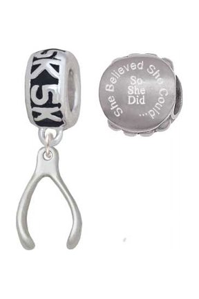 Silvertone Wishbone 5K Run She Believed She Could Charm Beads (Set of 2)