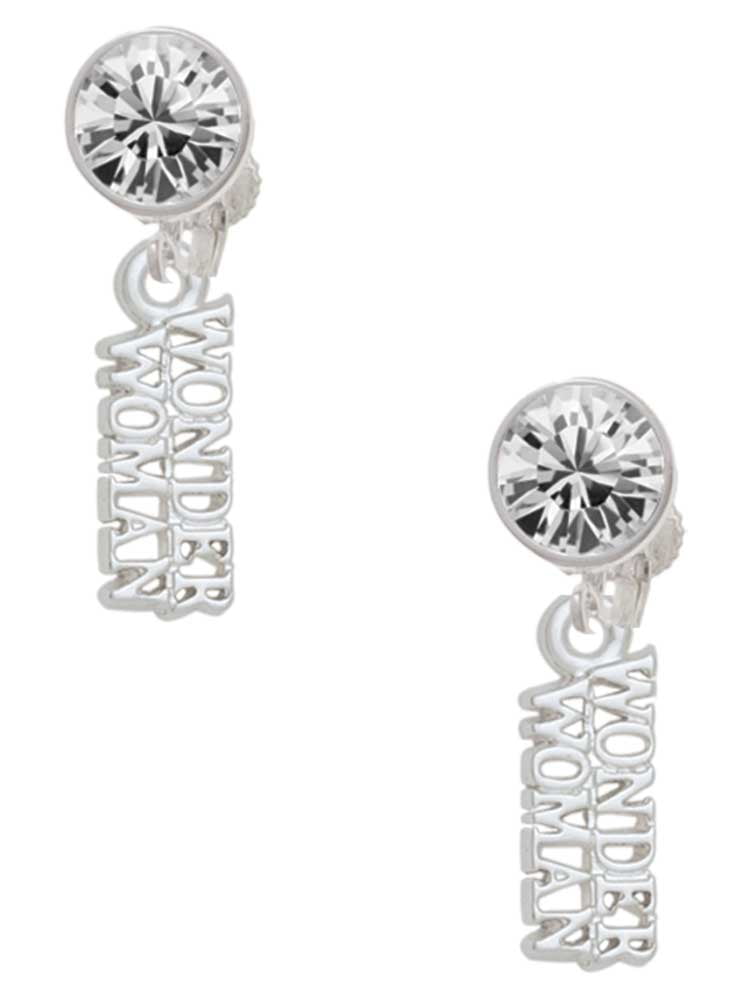 Silvertone Wonder Woman Clear Crystal Clip On Earrings