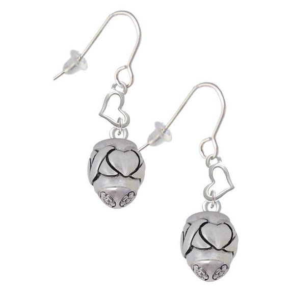Silvertone X Heart Spacer Spinner Heart French Earrings