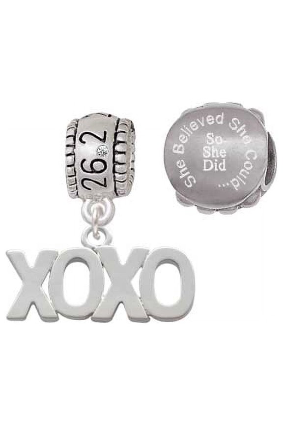 Silvertone XOXO 26.2 Marathon Run She Believed She Could Charm Beads (Set of 2)