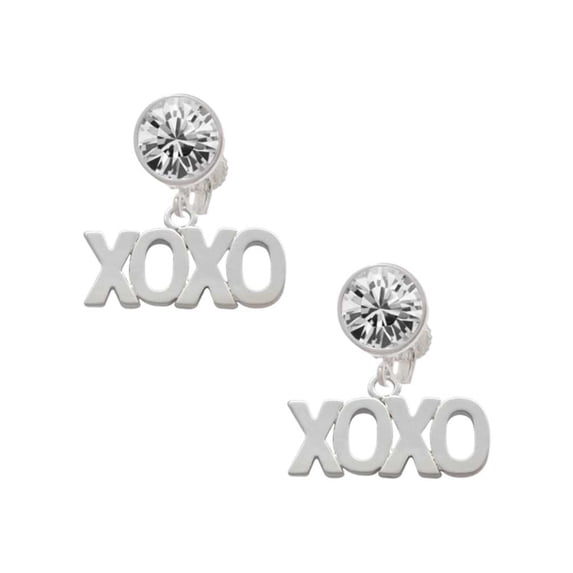 Silvertone XOXO Clear Crystal Clip On Earrings