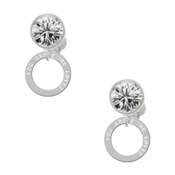 Silvertone You Are More Loved Infinity Ring Clear Crystal Clip On Earrings