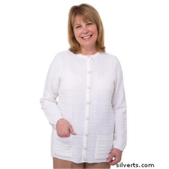Silverts 132600104 Womens Cardigan Sweater With Pockets - Large, White