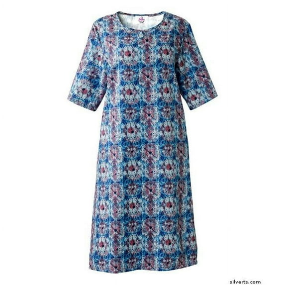 Silverts 212501804 Adaptive Snapback Wheelchair Nursing Home Dress for Women, Blue Splash - Extra Large