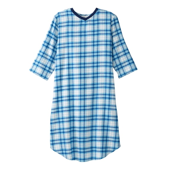 Silverts Adaptive Exam Gown for Men, Snap Fastener- Turquoise Plaid, Medium, 1 Ct