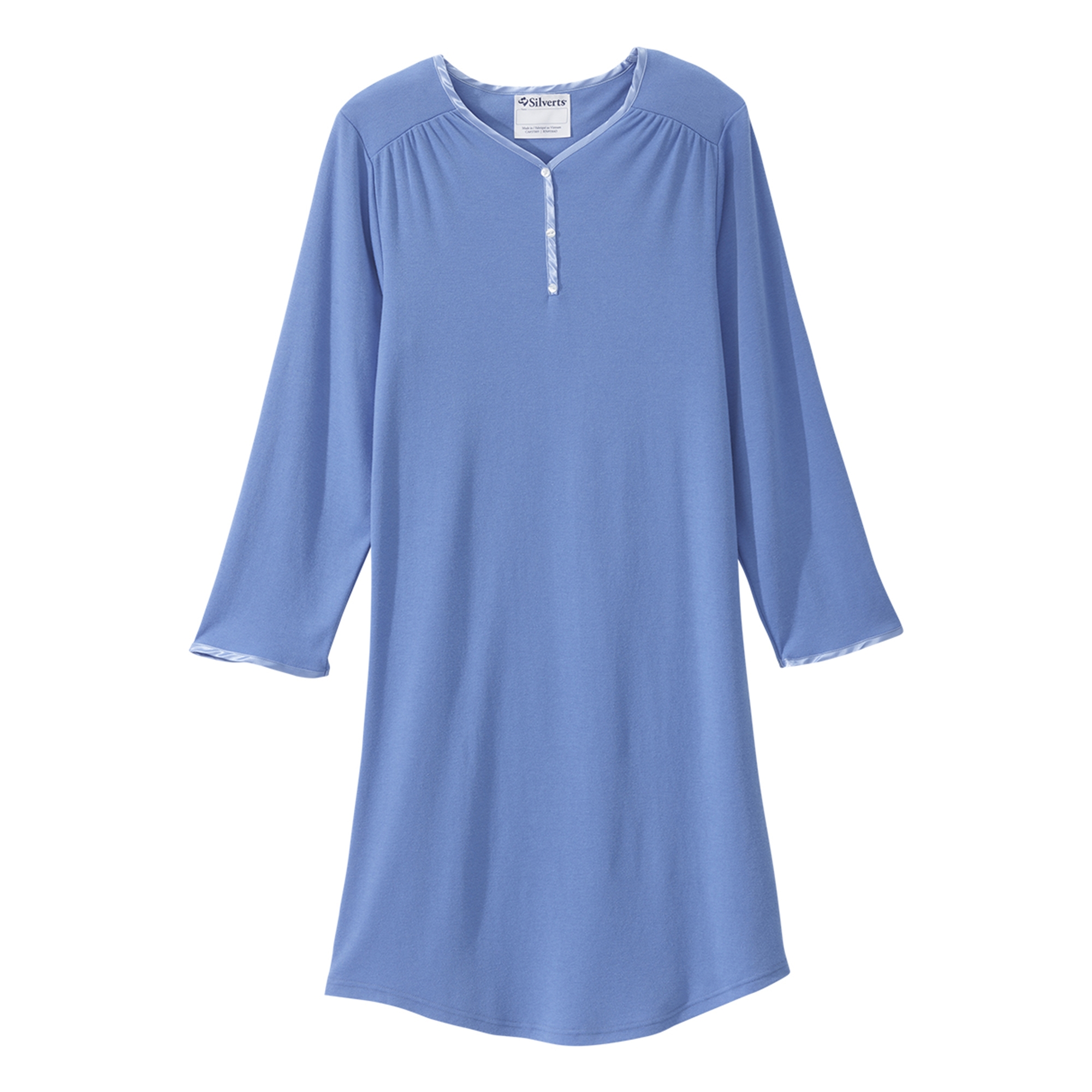 Silverts Adaptive Henley Nightgown for Women, Fastens in Back Blue