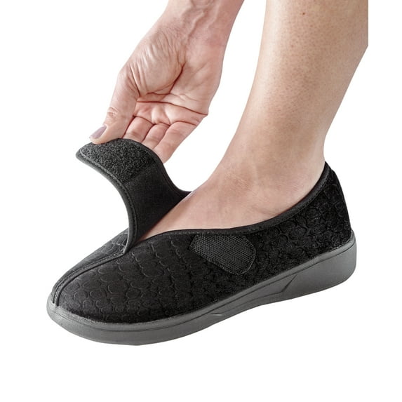 Silverts Women Extra Wide Velcro Slippers, 6, Black