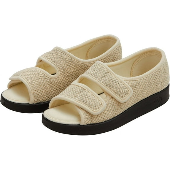 Silverts Women In & Outdoor Easy Closure Open Toe Slippers, 5, Natural