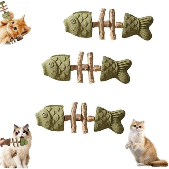 Silvervine Sticks for Cats, Cat Dental Toy with Natural Catnip, Fishbone Cat Chew Sticks for Teeth Cleaning, Interactive Indoor Cat Toy for Kittens and Adult Cats, 3 Pack 