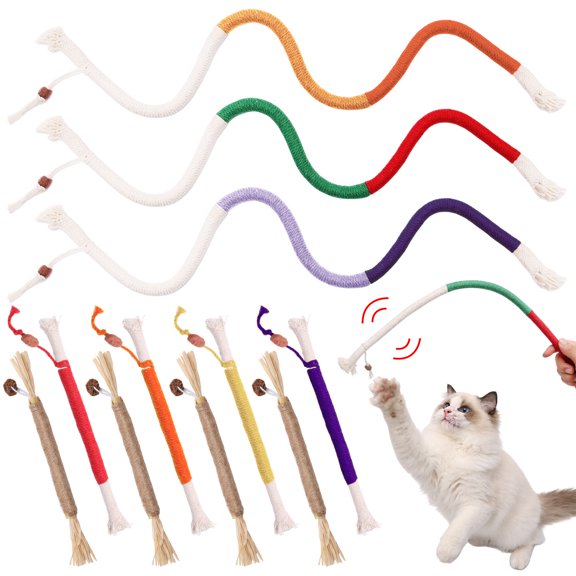 Silvervine Sticks for Cats, 11 pcs, with Cat Chew Rope Toy for Dental Care, Teeth Cleaning, Interactive Catnip Toys for Indoor Cats