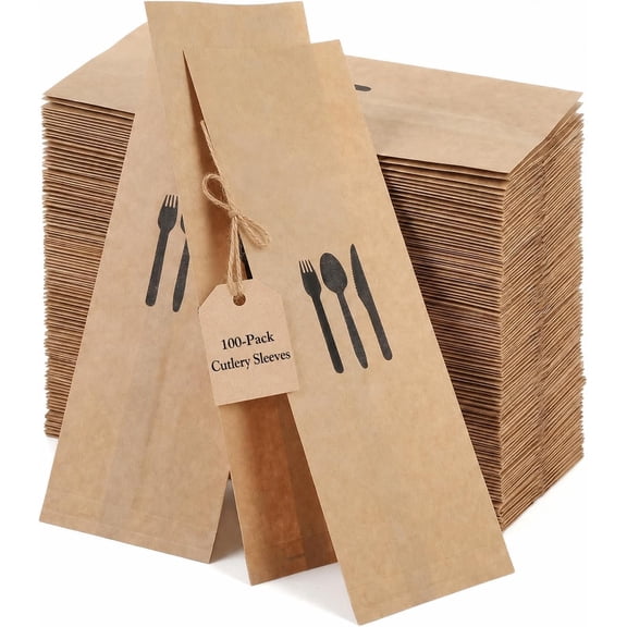 Silverware Bags, 100-Pack Disposable Paper Cutlery Sleeves for Flatware, Utensil Holders for Wedding Party Events, Cabinet Drawer Storage Organizer for Kitchen, Bakers & Catering