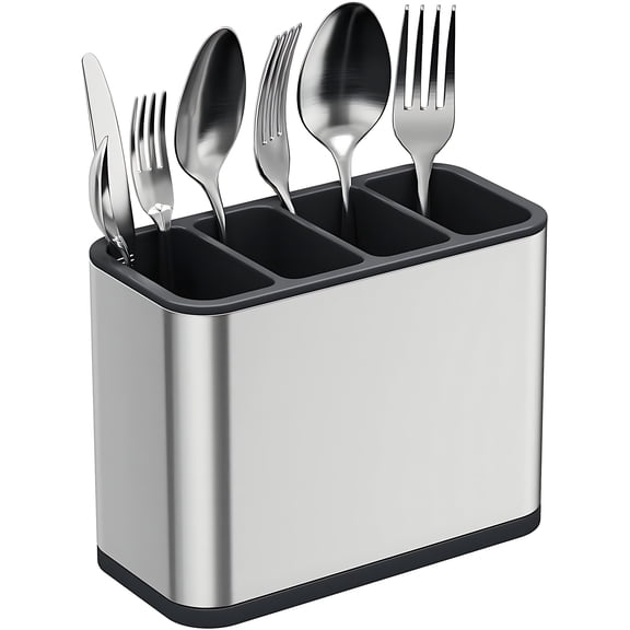 Silverware Caddy Utensil Caddy Spoon Holder with 4 Divided Compartments, Sturdy Stainless Steel, Rust Proof