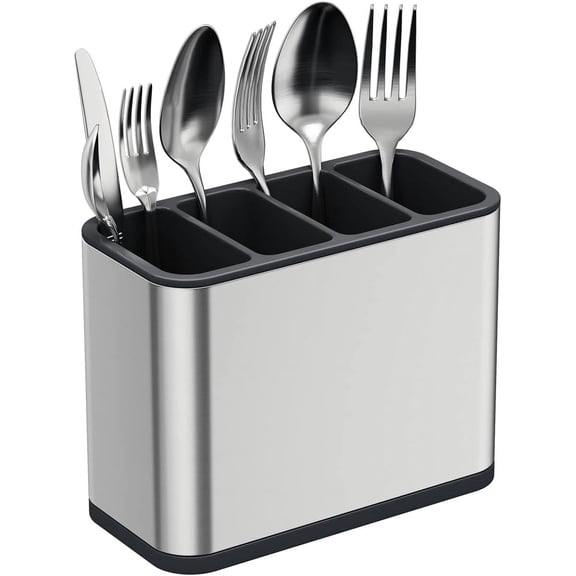 Silverware Caddy Utensil Caddy Spoon Holder with 4 Divided Compartments, Sturdy Stainless Steel, Rust Proof