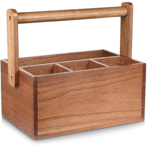 Silverware Caddy with Handle, Wooden Utensil Holder, Mulip-pose Organizer for Kitchen Table Camping Picnic