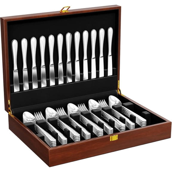 Silverware Case Flatware Chest with Felt Lined,Flatware Storage Box for 12 sets of Utensils,Silverware Chest without Silverware,Silverware Organizer with Lid