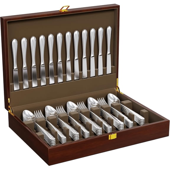 Silverware Case Flatware Chest with Felt Lined,Flatware Storage Box for 12 sets of Utensils,Silverware Chest without Silverware,Silverware Organizer with Lid