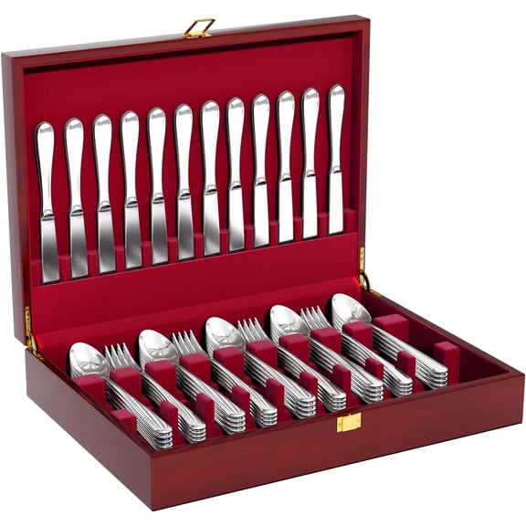 Silverware Chest Case with Lid and Felt Lined,Wood Flatware Storage Box for 12 sets of Utensils,Silverware Boxes for Flatware,Silverware Chest without Silverware