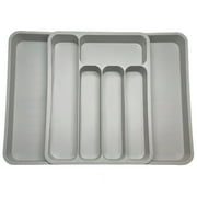 Silverware Drawer Organizer, Adjustable Gray Plastic, 6 Compartments, Fits Standard Drawers, Cutlery and Office Supplies, Rectangular Design, 14.4 in x 11 in x 2.1 in