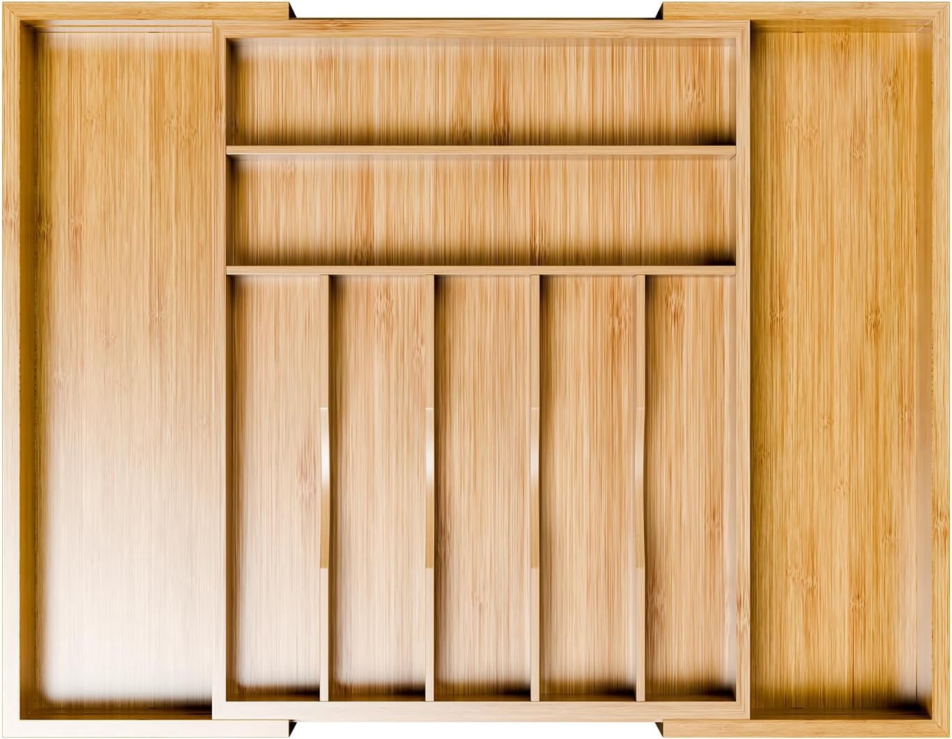 Bamboo Drawer Organizer For Silverware - 17x13 Inch Utensil Tray With Dividers