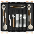 thumbnail image 1 of GPED Silverware Drawer Organizer, Expandable Clear Acrylic Silverware Organizer, Kitchen Drawer Organizer for Utensils, Adjustable Cutlery Tray, Office, Supplies-8 Compartments, Medium, Black, 1 of 7